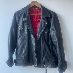 Topshop Black relaxed moto leather Jacket size 6